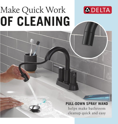 Grifo baño negro mate 4pulg 3 orificios rociador extraíble