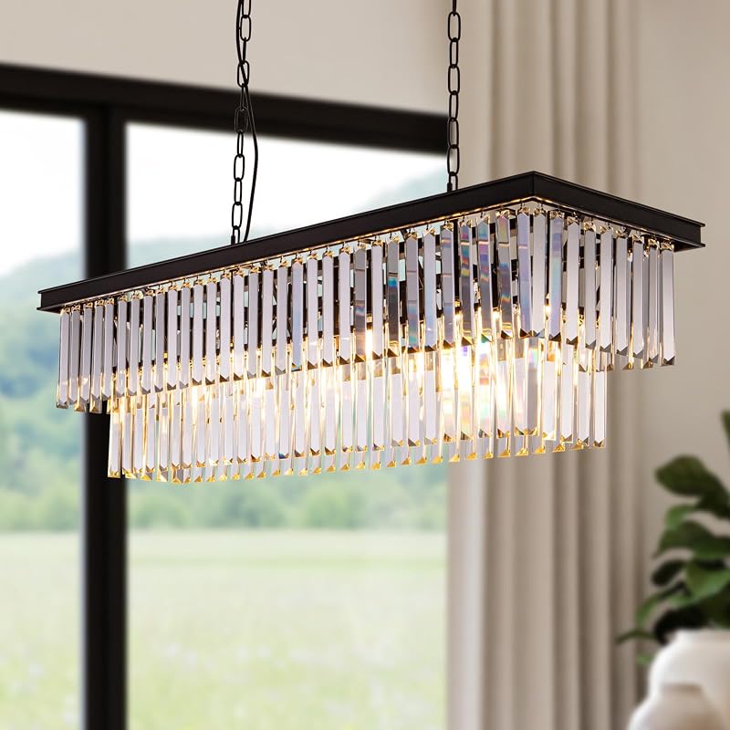 Lámpara araña cristal negro 40pulg moderna 11 luces