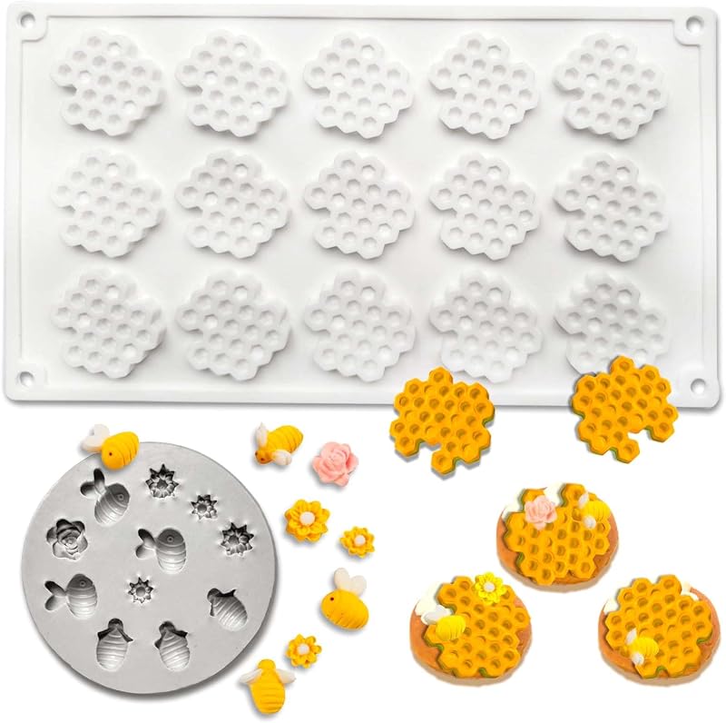 2 Pzas Moldes Silicona Panal Abeja 15 Cavidades para Hornear