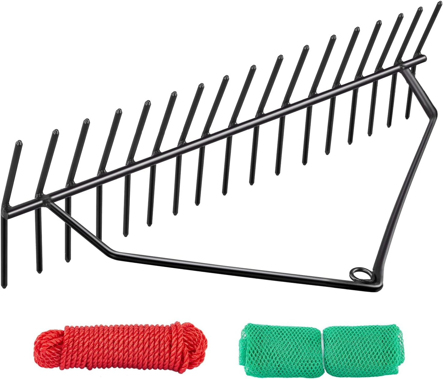 Rastrillo acero 24pulg estanque lago cuerda 30ft