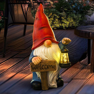 Estatua gnomo solar 22pulg con letrero LED decoración exterior