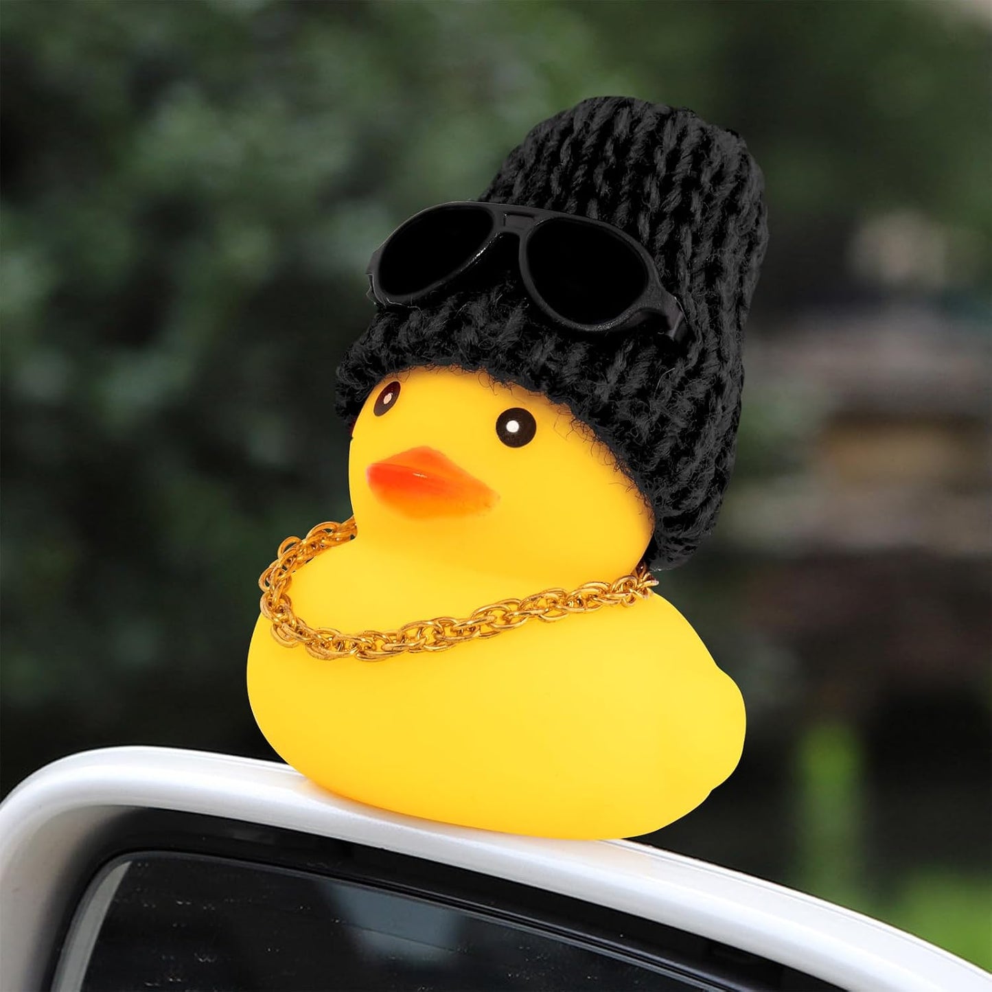 Pato goma automóvil decoración amarillo sombrero negro B-Duck