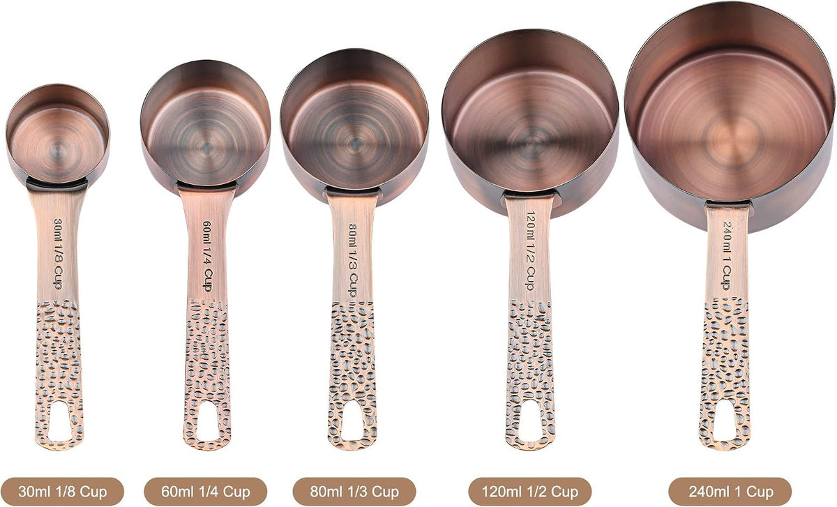 Set 12 Tazas y Cucharas Medidoras Cobre Cocina