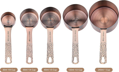 Set 12 Tazas y Cucharas Medidoras Cobre Cocina