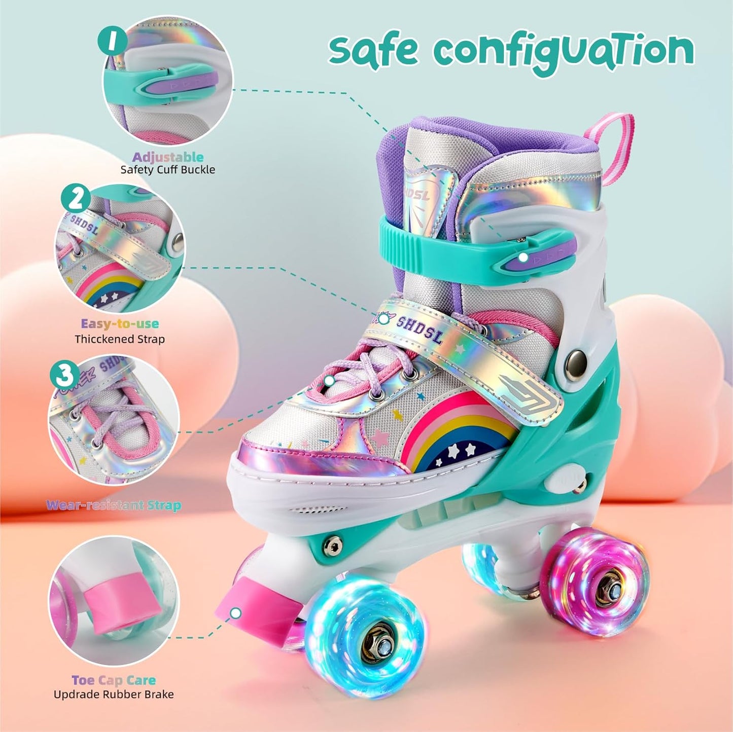 Patines ruedas iluminadas ajustables para niños y niñas