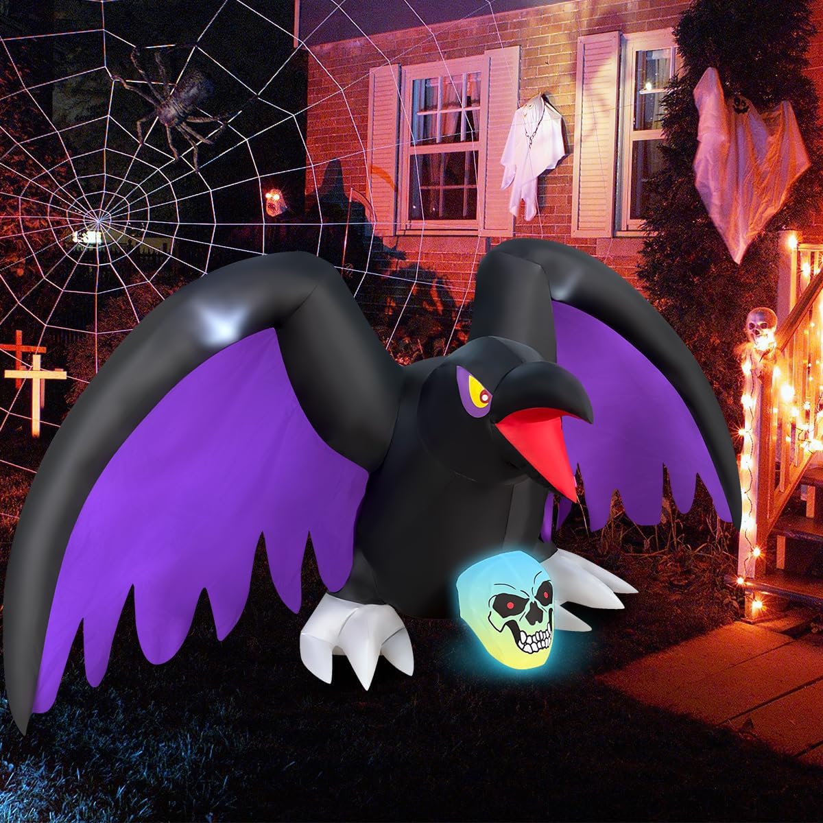 Decoración Halloween cuervo inflable RGB LED