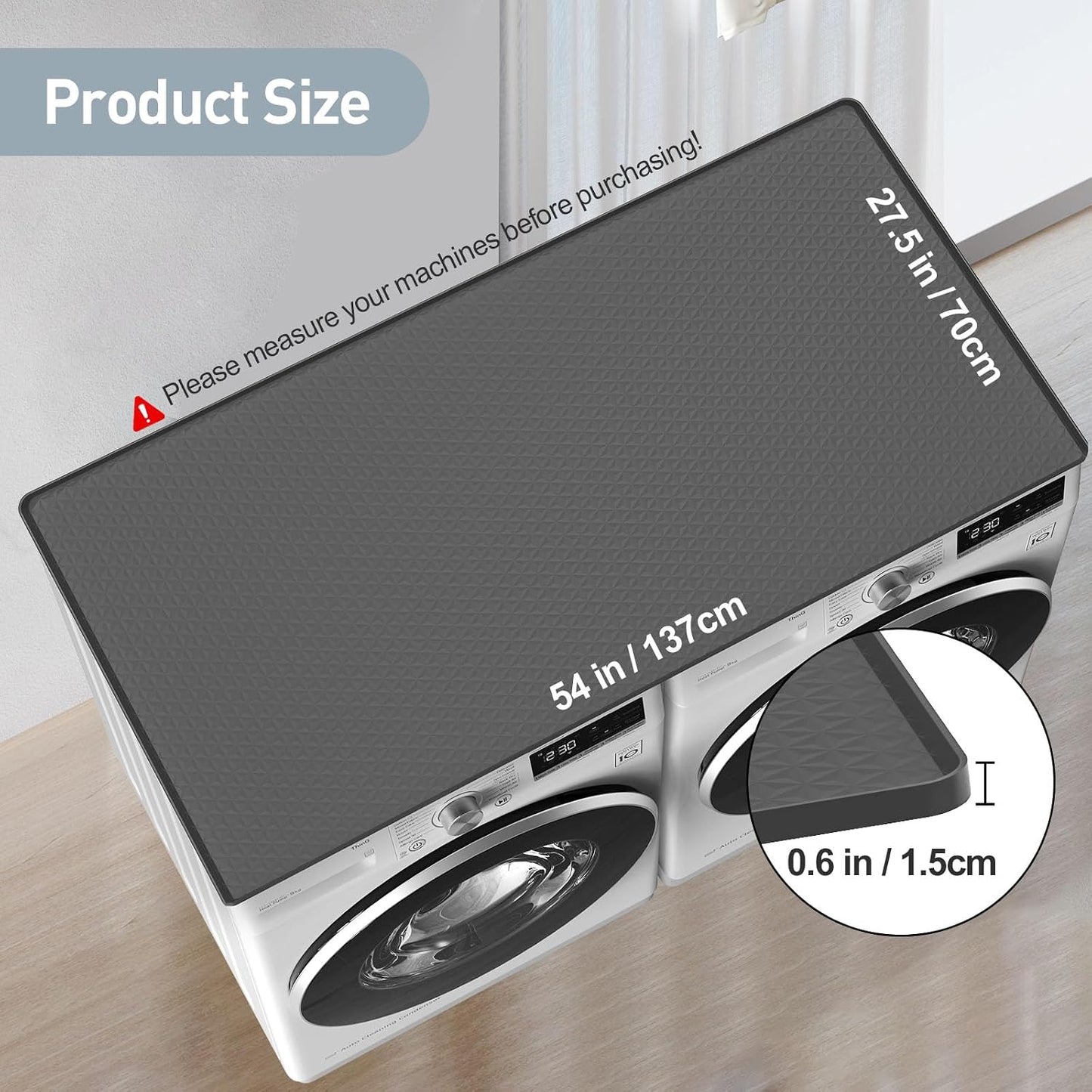 Almohadilla silicona antiderrap para lavadora 54x27.5pulg gris