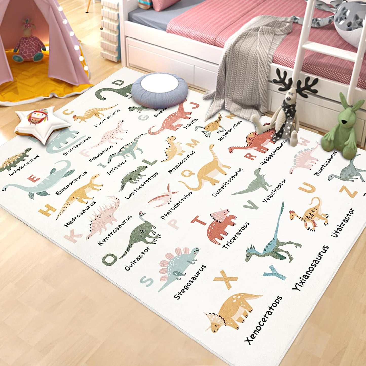 Alfombra dinosaurio 4x6ft suave antiderrap ABC niños