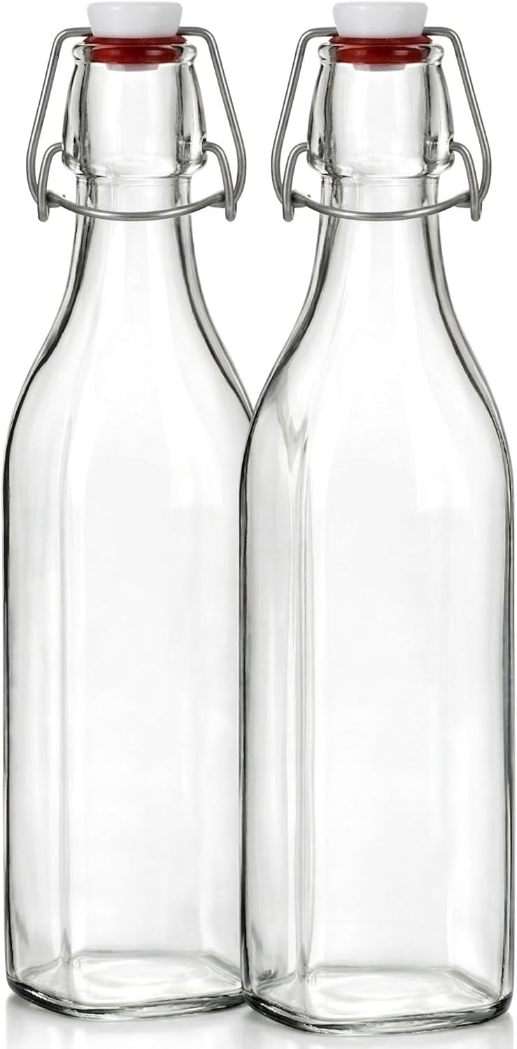 Botellas vidrio transparente tapa abatible 33.75oz set 2
