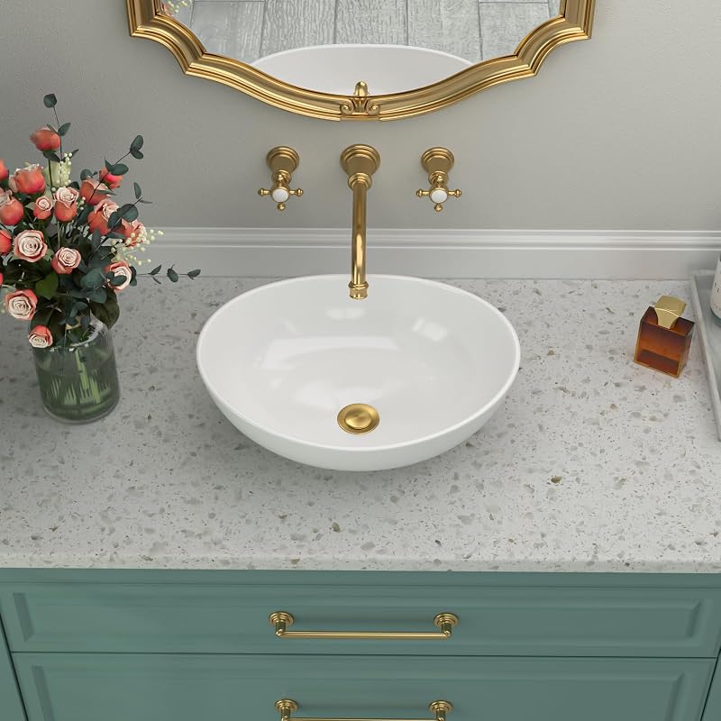 Fregadero ovalado baño 16x13" porcelana blanca caravana