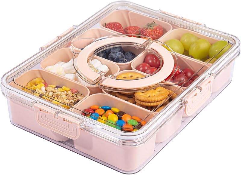 Contenedor Snackle Box con 8 cajas plástico rosa tapa asa