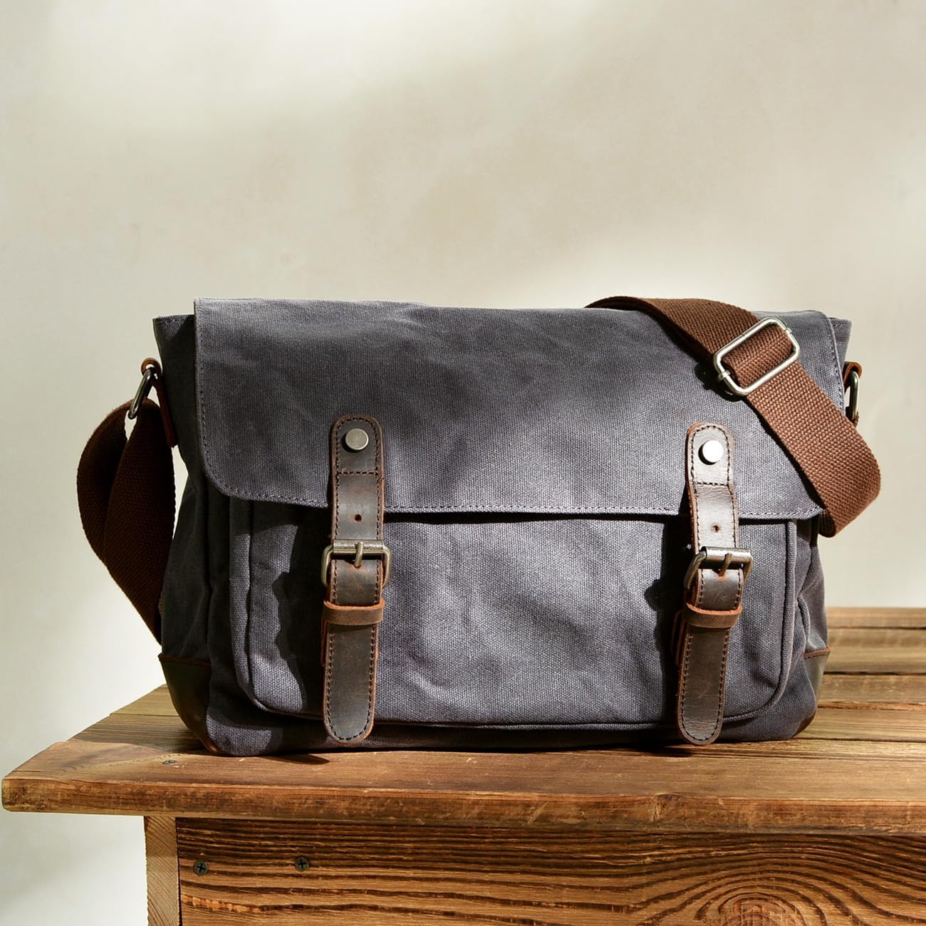 Bolsa mensajero lona cruzada vintage resistente agua