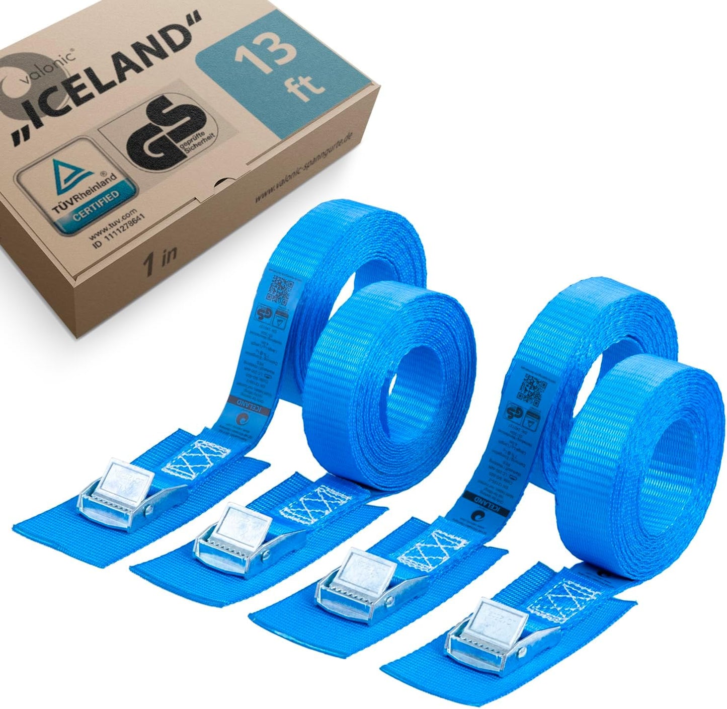 Correas amarre 4 pzas 13ftx1" 1100lb TÜV azul