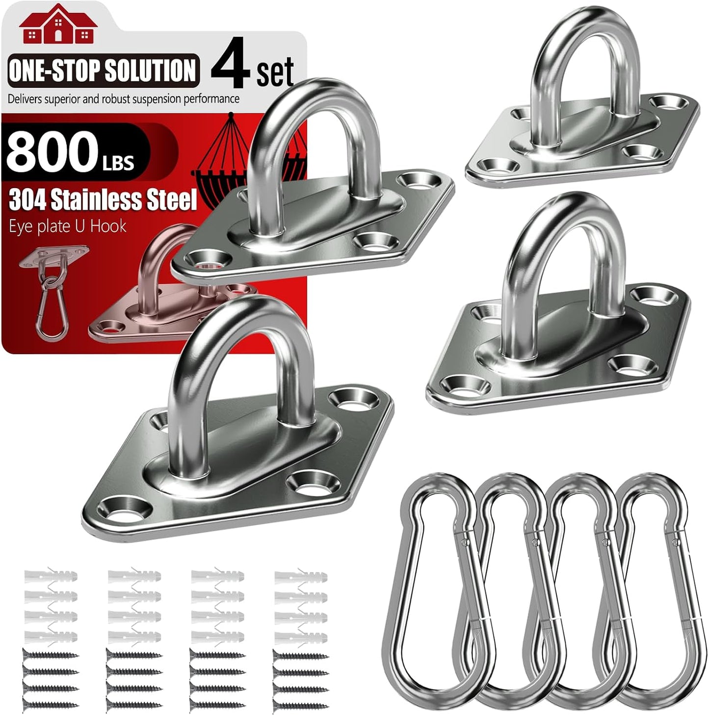 Ganchos techo acero inox M6 800lb kit hamaca