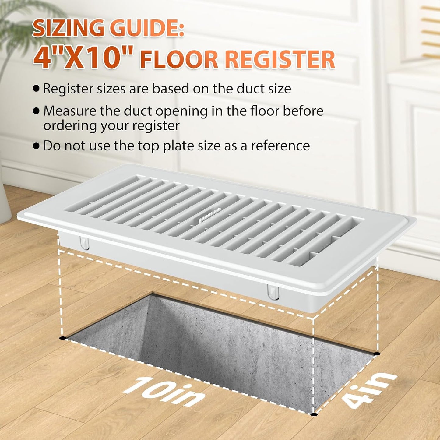 Cubiertas ventilación suelo 4x10pulg plástico 8 Uds blanco