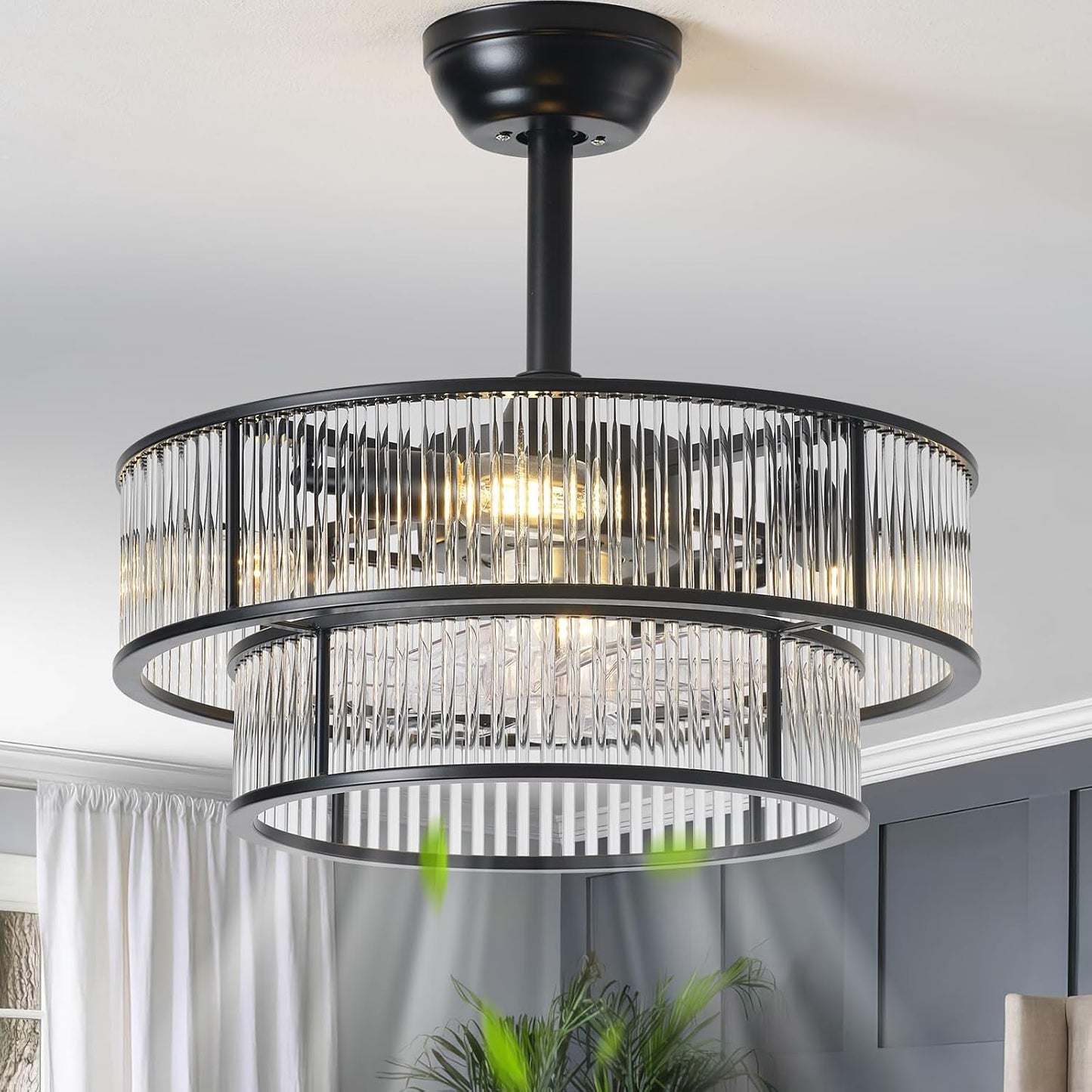 Ventilador techo araña cristal negro 20pulg 6 velocidades