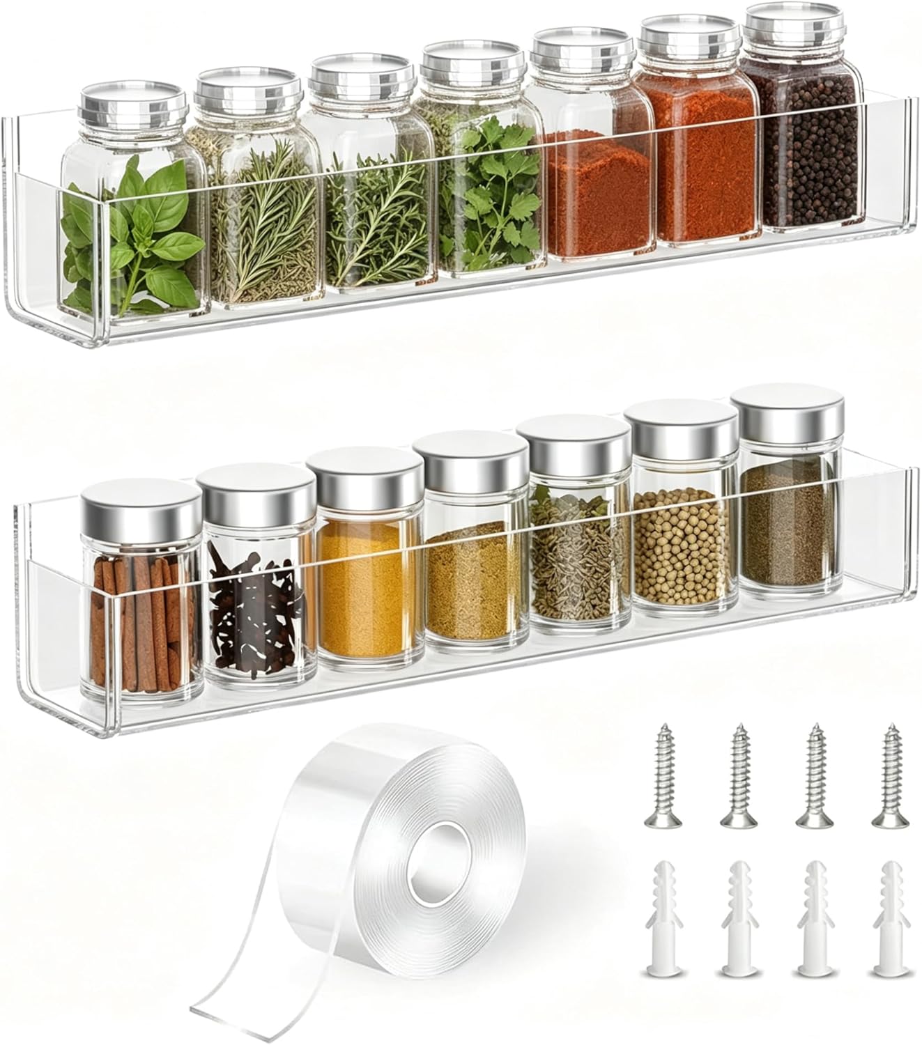 Organizador especias acrílico adhesivo para pared puerta cocina