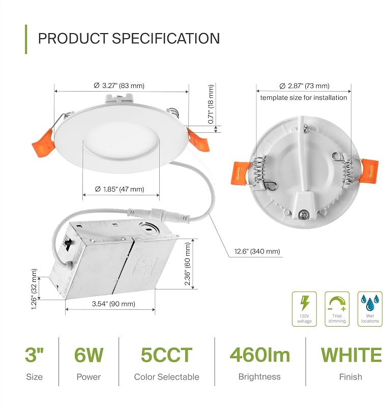6 Luces LED empotrables 3" regulables