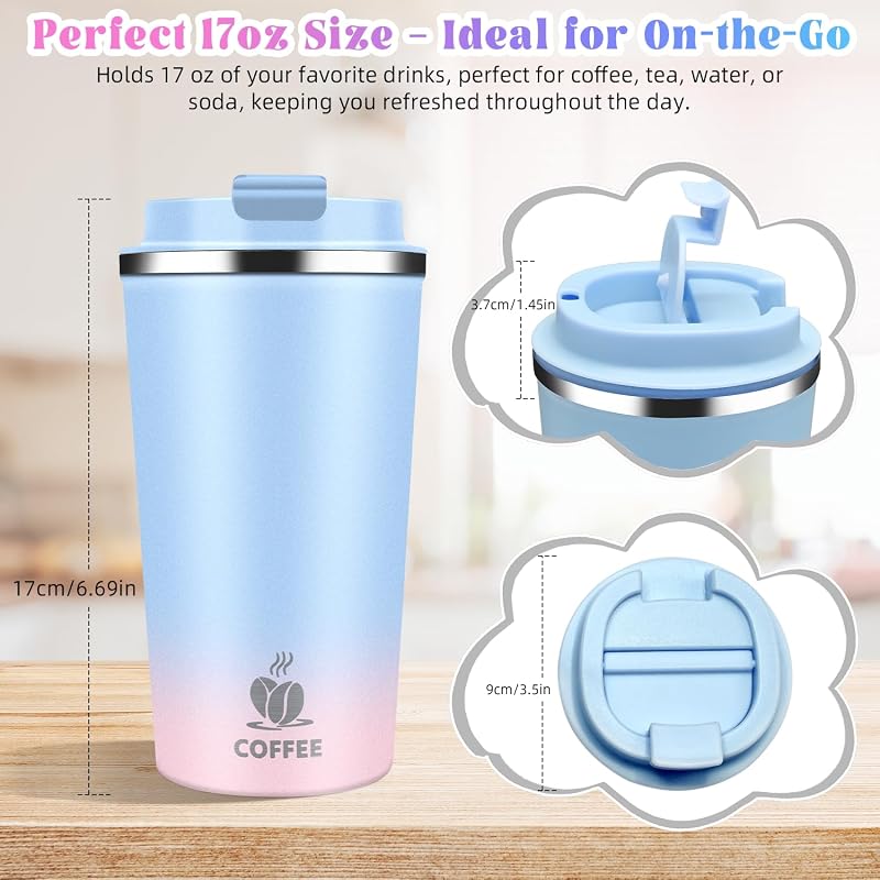 Taza café viaje aislada 17oz acero inox reutilizable