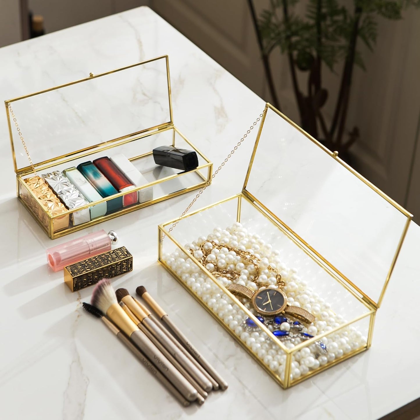 2 Pzas Caja Joyas Vintage Cristal con Tapa