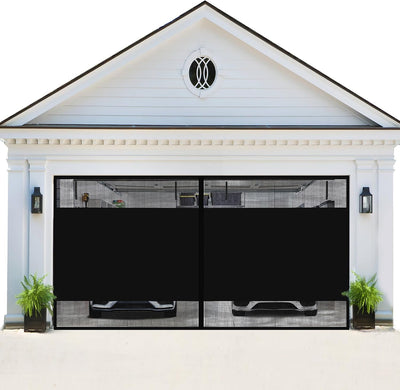 Pantalla privacidad puerta garaje 2 autos 16x7ft opaca malla negro