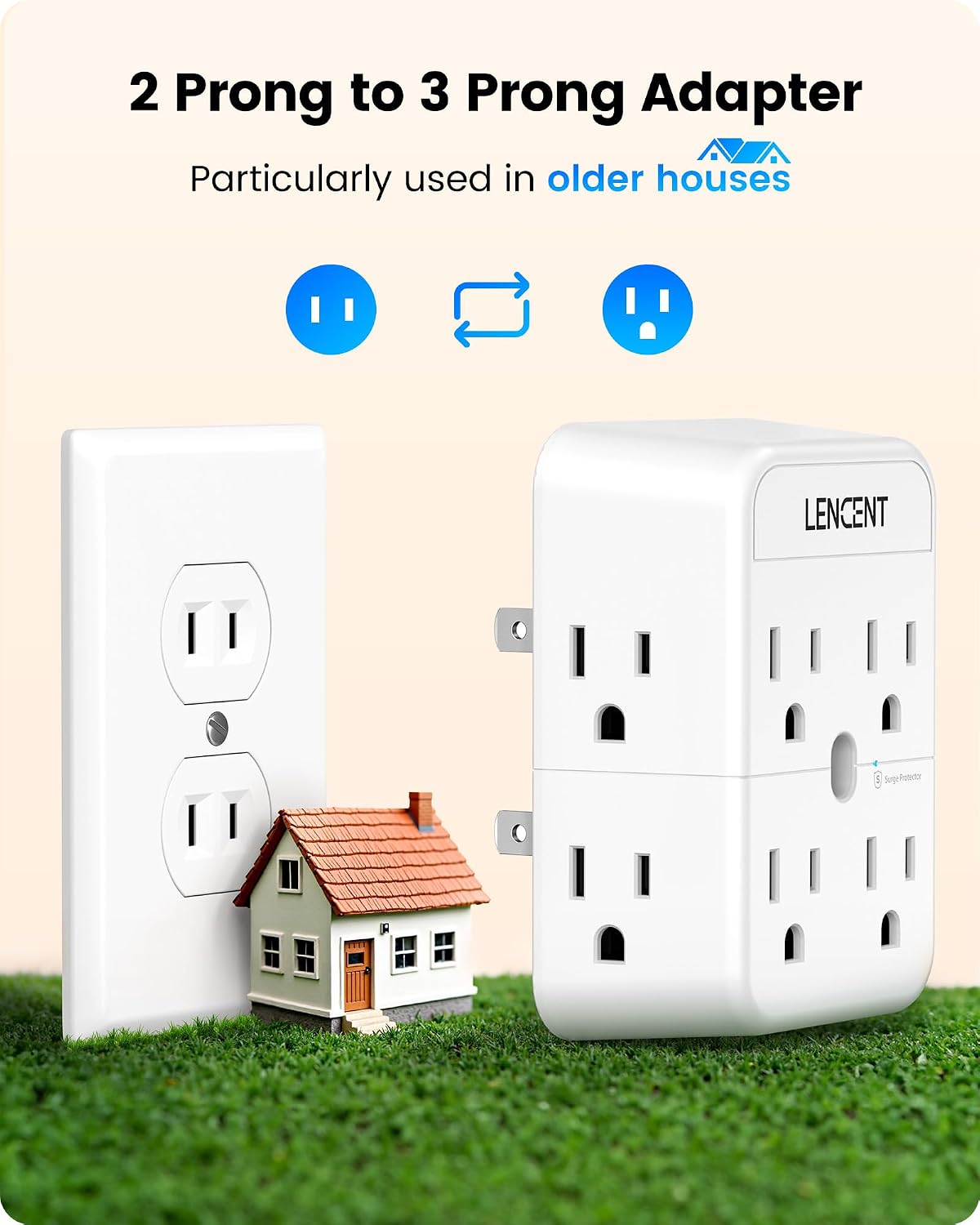 Regleta alimentación 2 puntas adaptador 3 a 2