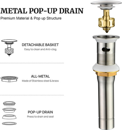 Tapón drenaje desplegable níquel cepillado con colador metal