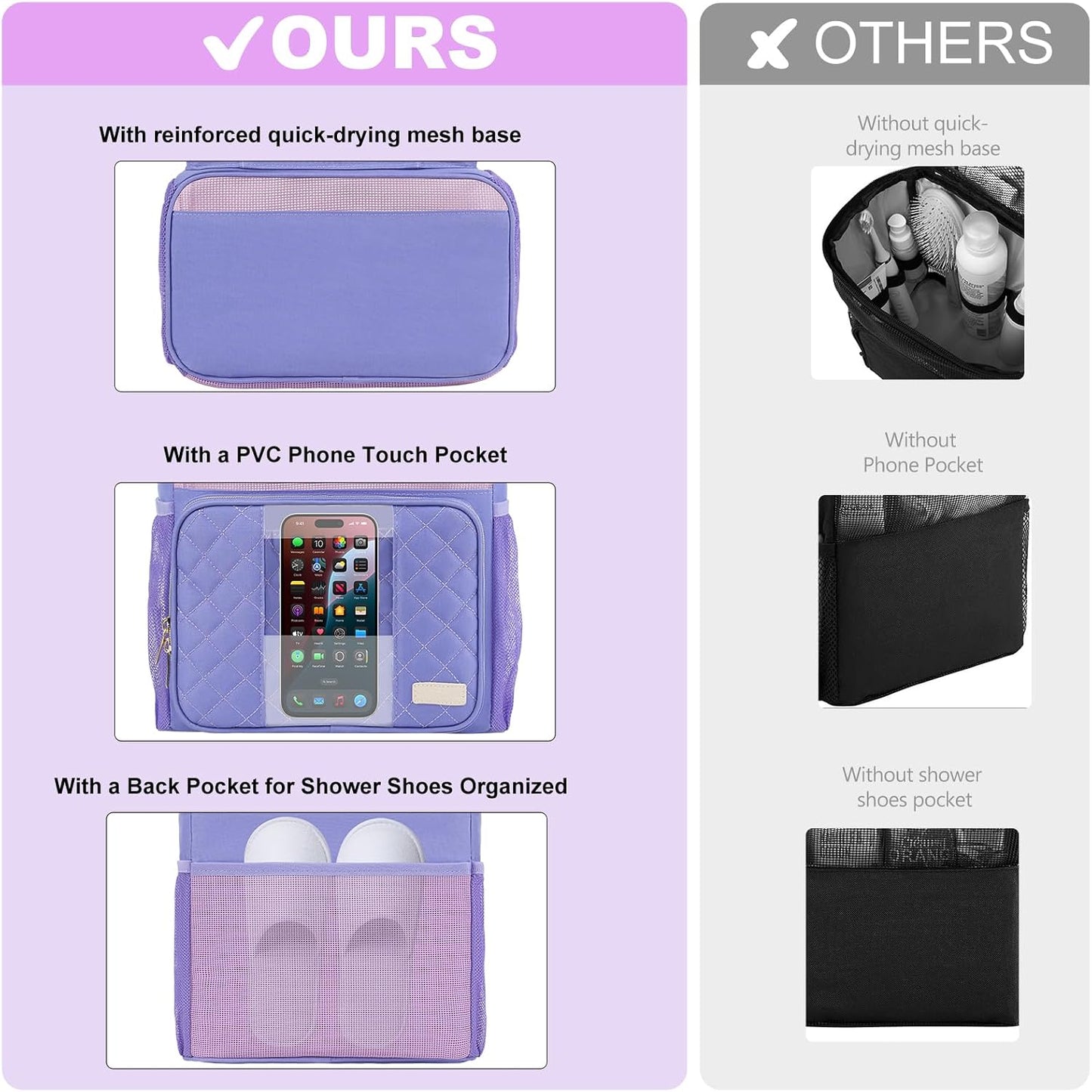Bolsa colgante ducha con base malla secado rápido
