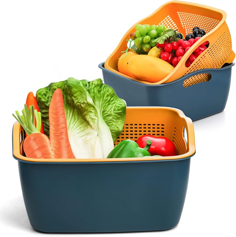 Set 2 Coladores Cocina 9-8qt Cesta Plástico Doble Capa Drenaje