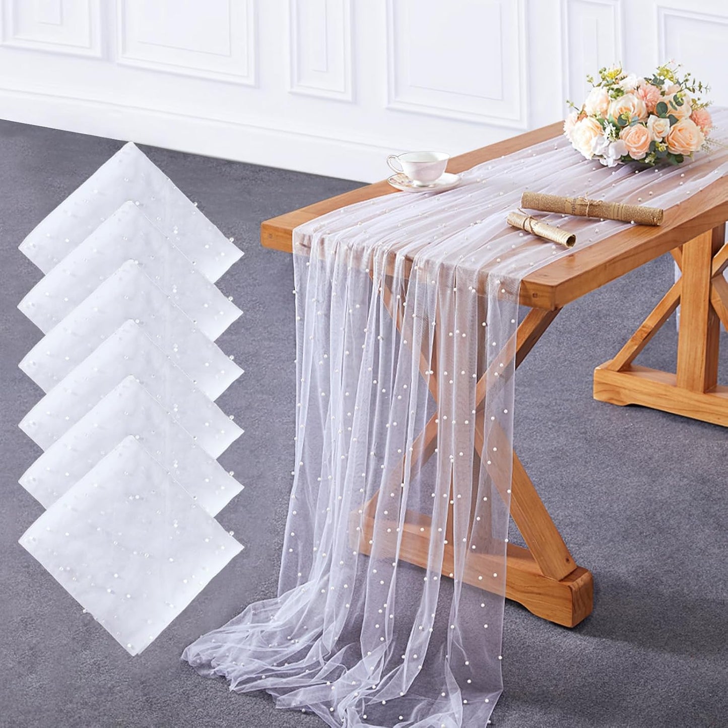 6 Manteles Tul Transparente 60x120pulg Boda Fiesta