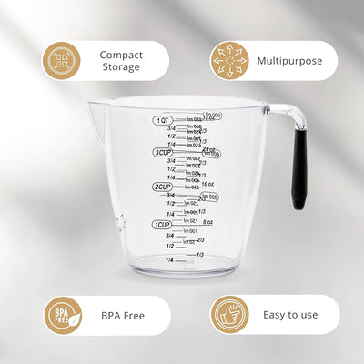 Juego 3 Tazas Medidoras Plástico Transparente 8/16/32oz