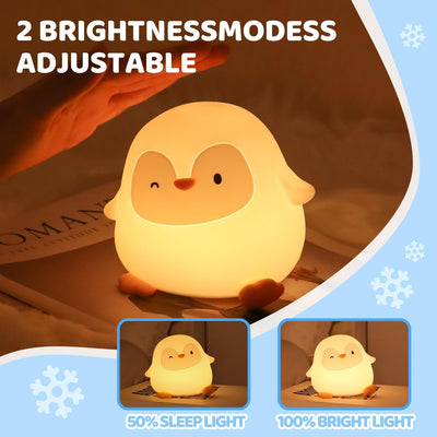 Luz nocturna pingüino para niños con tacto y 2 brillos
