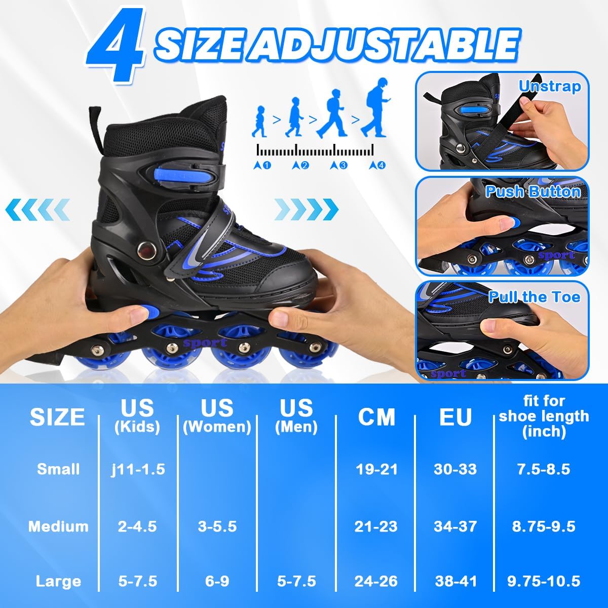 Patines en línea ajustables con ruedas iluminadas para todos
