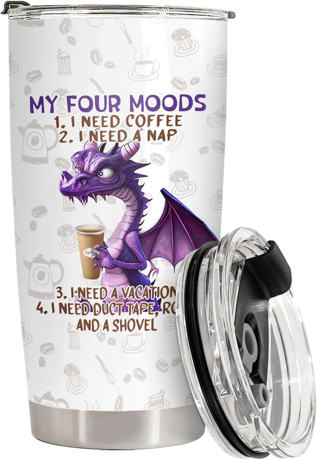 Vaso dragón morado acero inox 20oz con tapa
