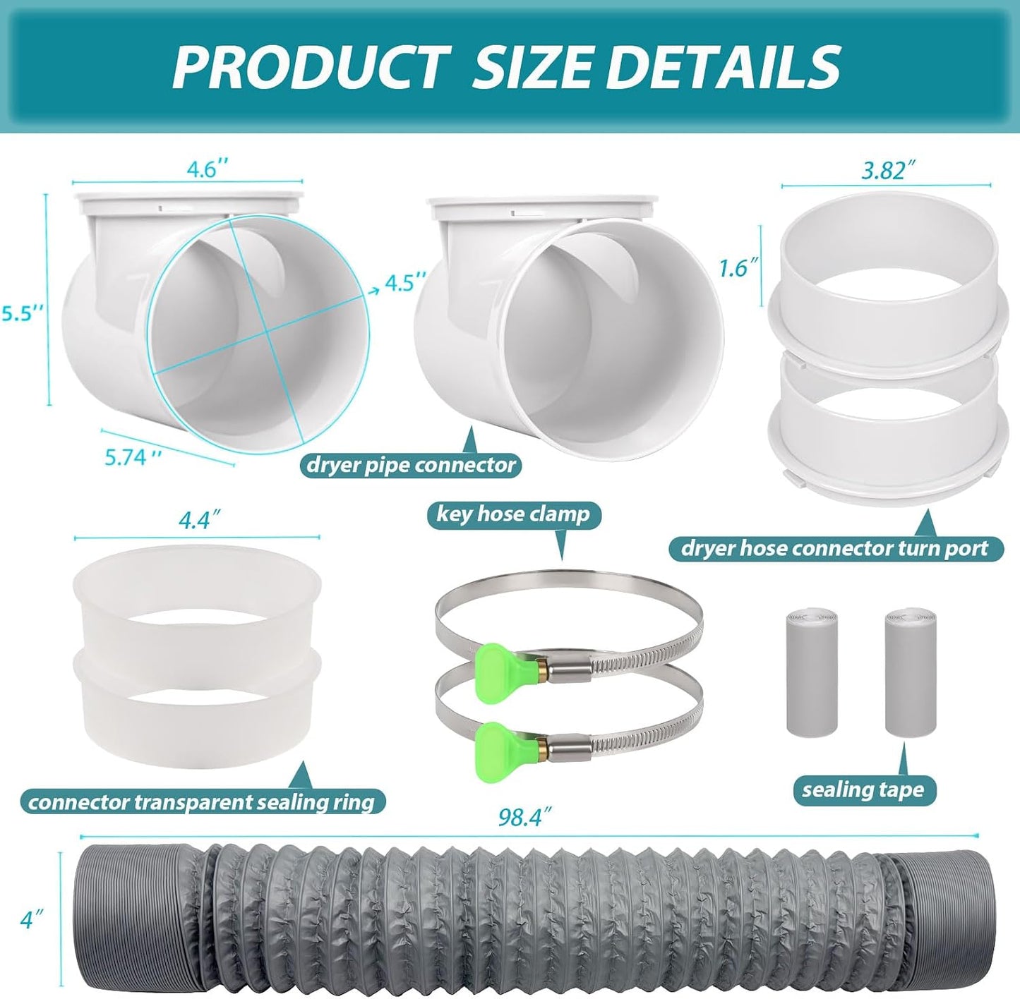 Manguera ventilación secadora 8ft codo 90 grados kit conector