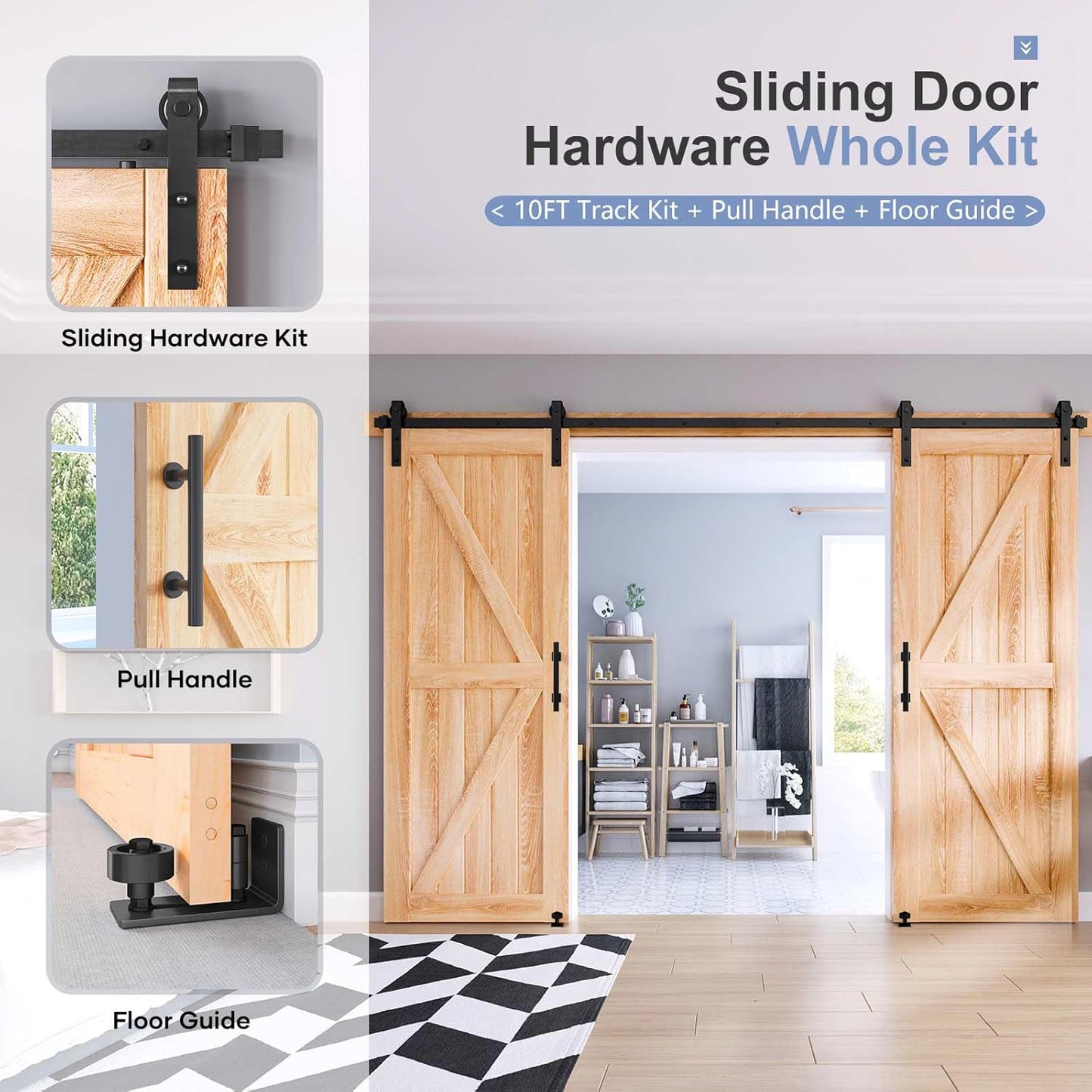Kit riel manija puerta corredera doble 12ft polea J