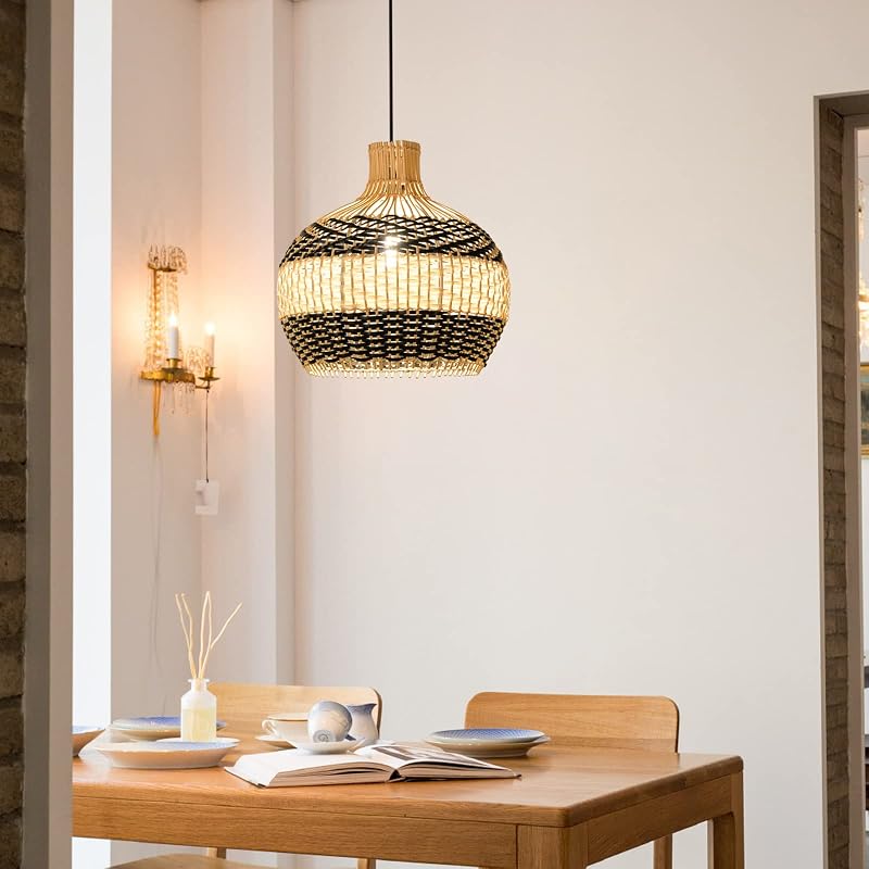 Lámpara colgante ratán candelabro mimbre sala dormitorio