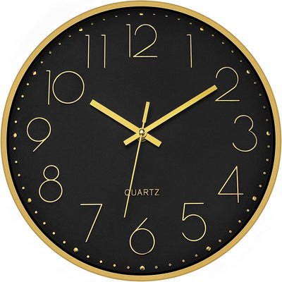 Reloj pared dorado negro 12pulg cuarzo moderno sala cocina