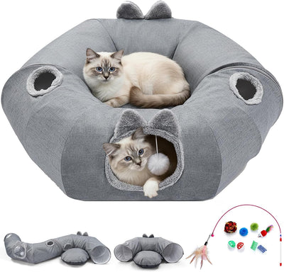 Túneles lino gatos cama enfriamiento suave gris