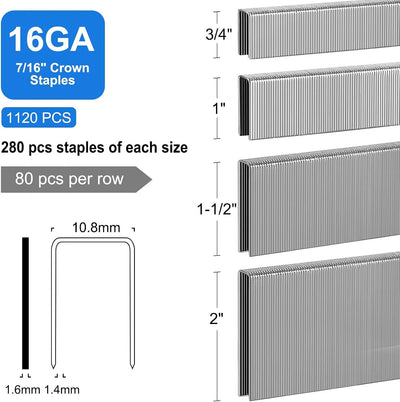 Grapas corona 7/16 pulg 1120 uds para madera acero