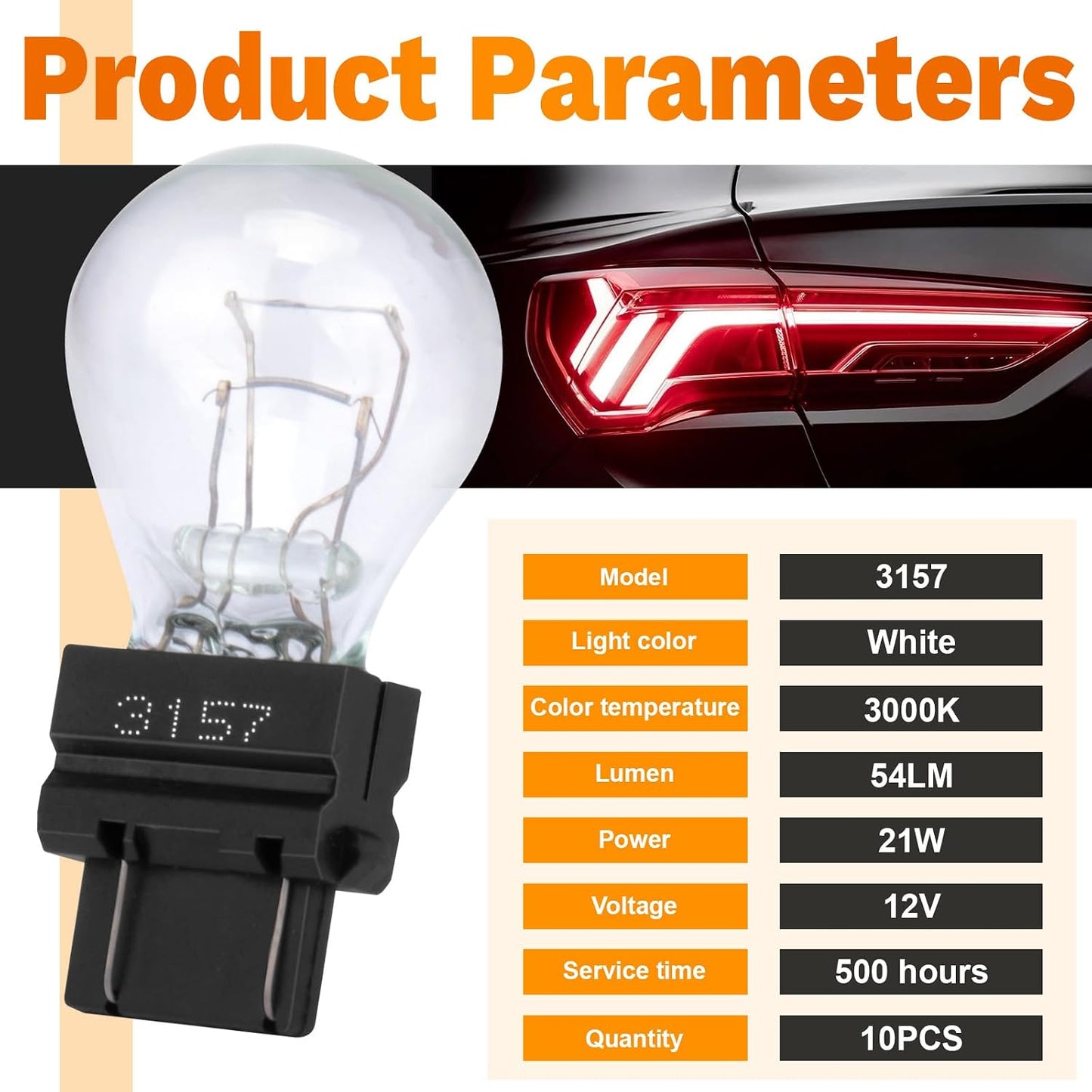 10 Pzas Bombillas Luz Trasera 3157 Impermeables para Camión SUV