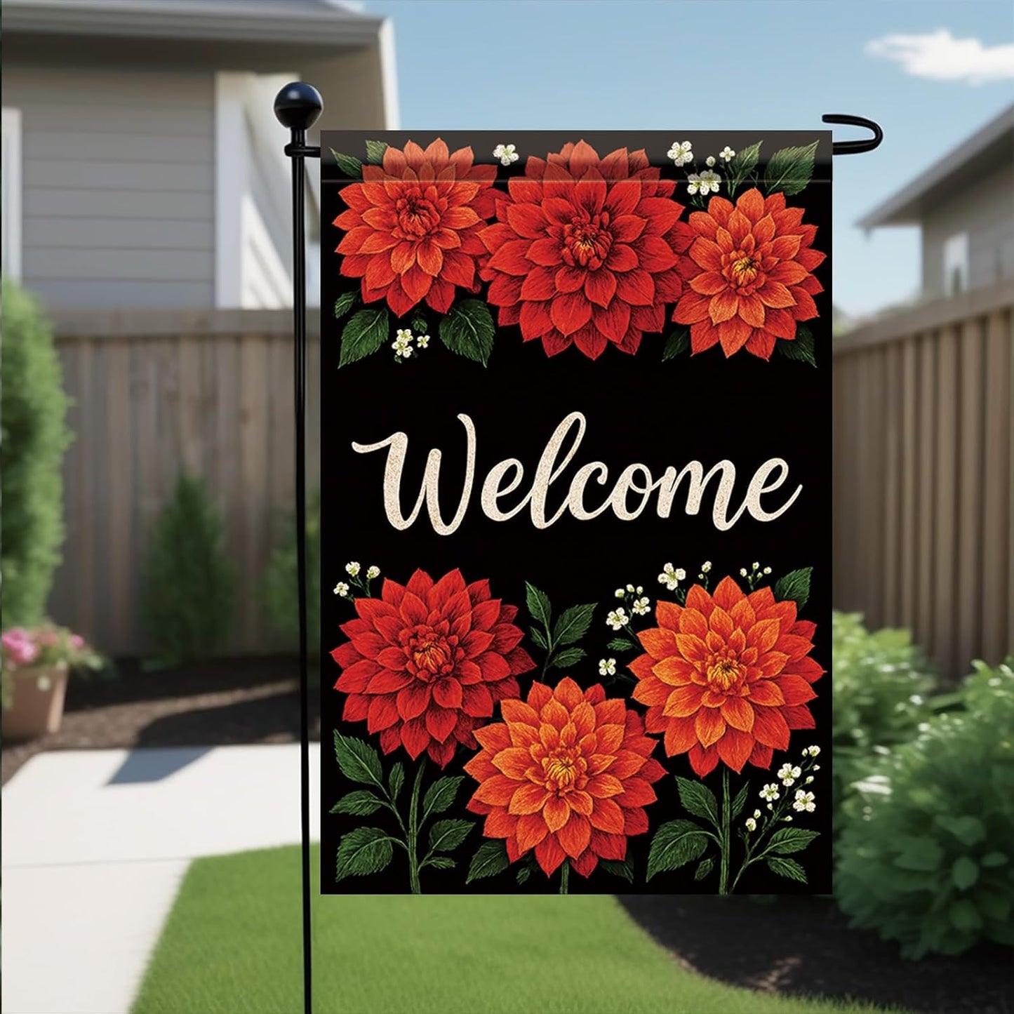 Bandera jardín dalia roja 12x18pulg doble cara