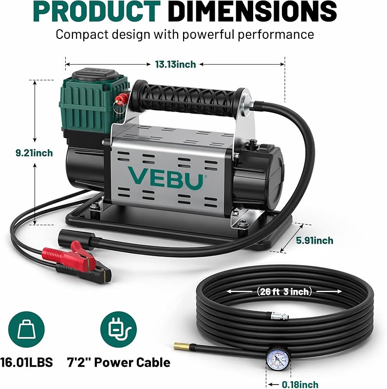 Compresor aire 12V 125PSI inflador neumáticos 5.65CFM