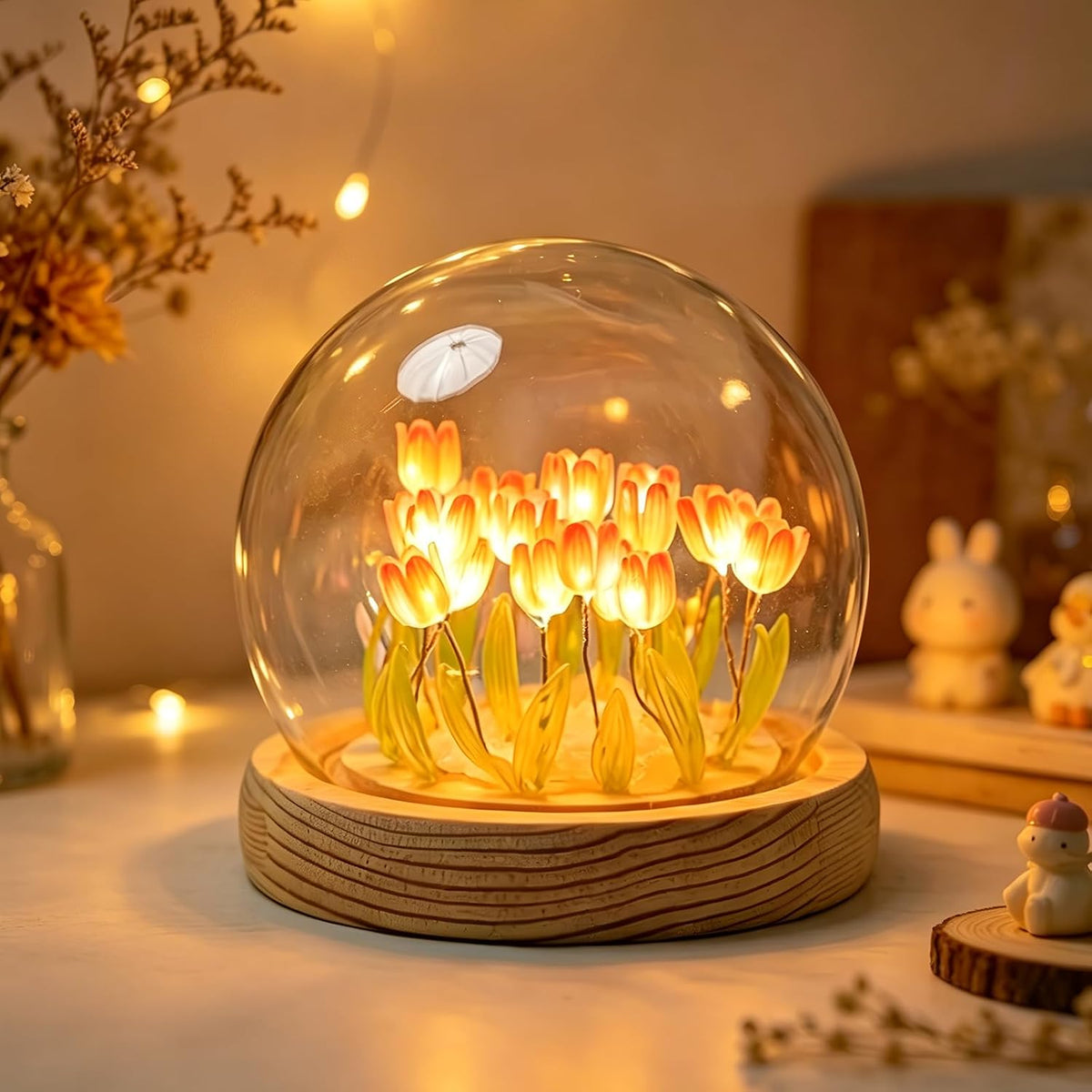 Lámpara tulipán con cúpula cristal para hogar y regalo