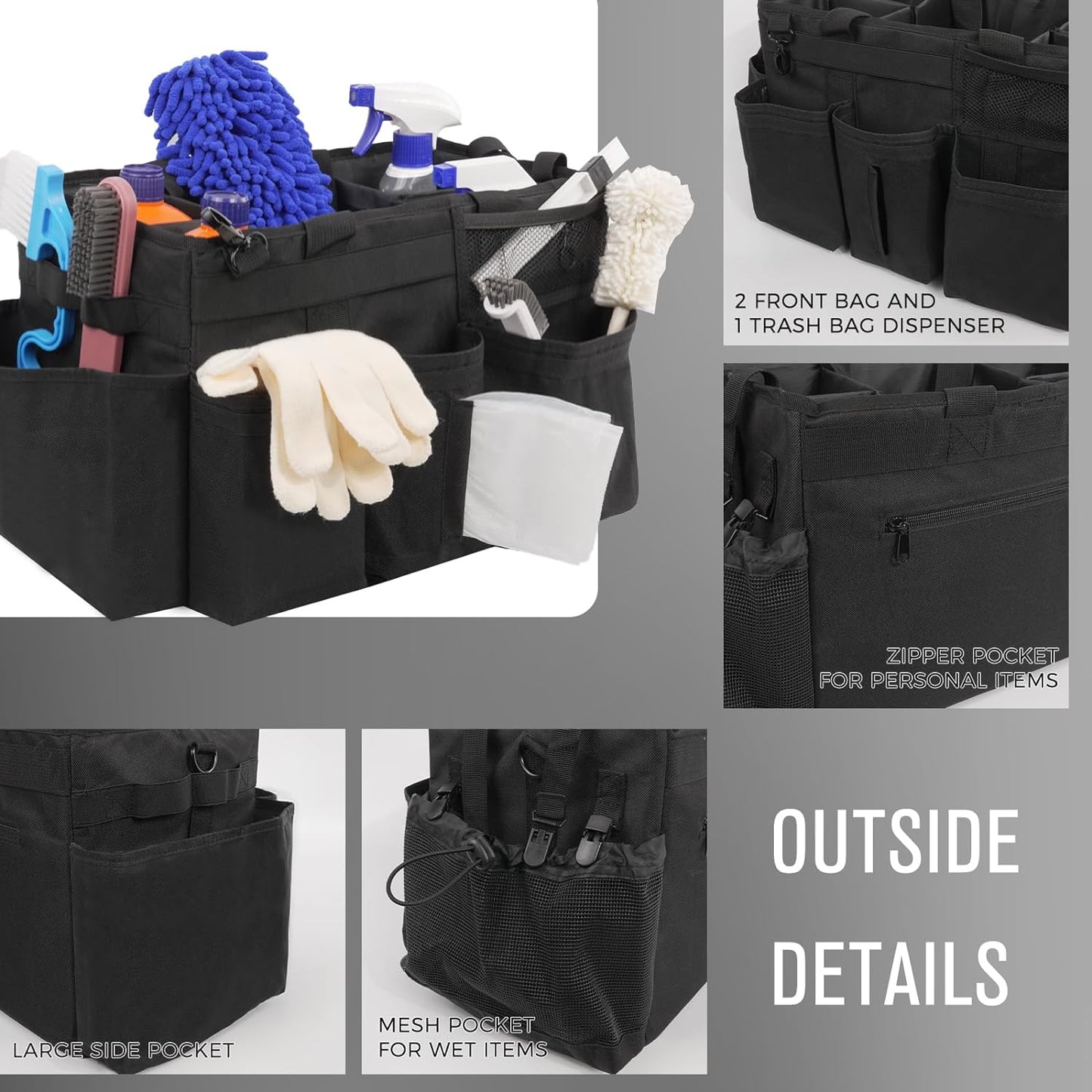 Carrito Organiz. Limpieza con Asa y Correas Negro