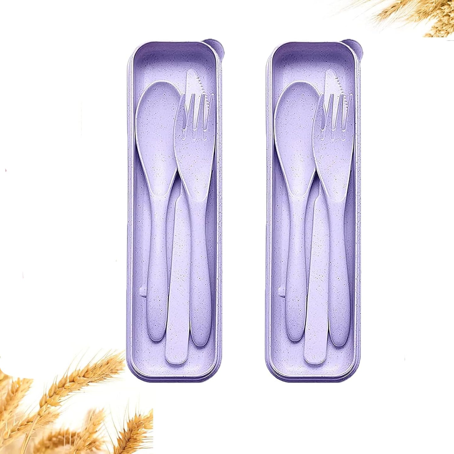 Juego cubiertos paja trigo morado con estuche