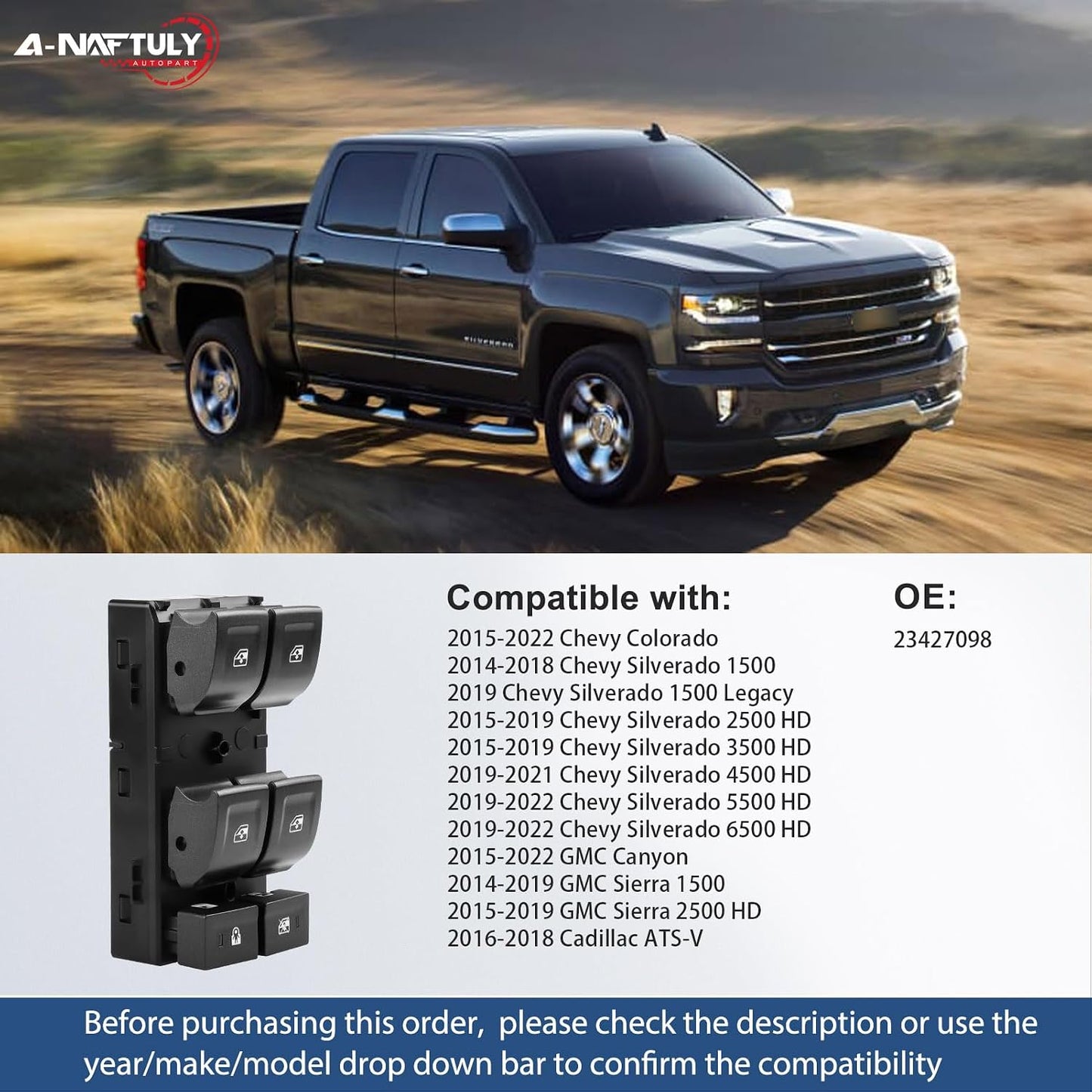 Interruptor ventana Chevy Colorado 15-22 Silverado GMC