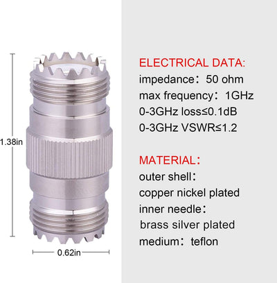 Conector adaptador UHF PL-259 a SO239 hembra 2uds