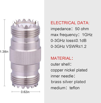 Conector adaptador UHF PL-259 a SO239 hembra 2uds