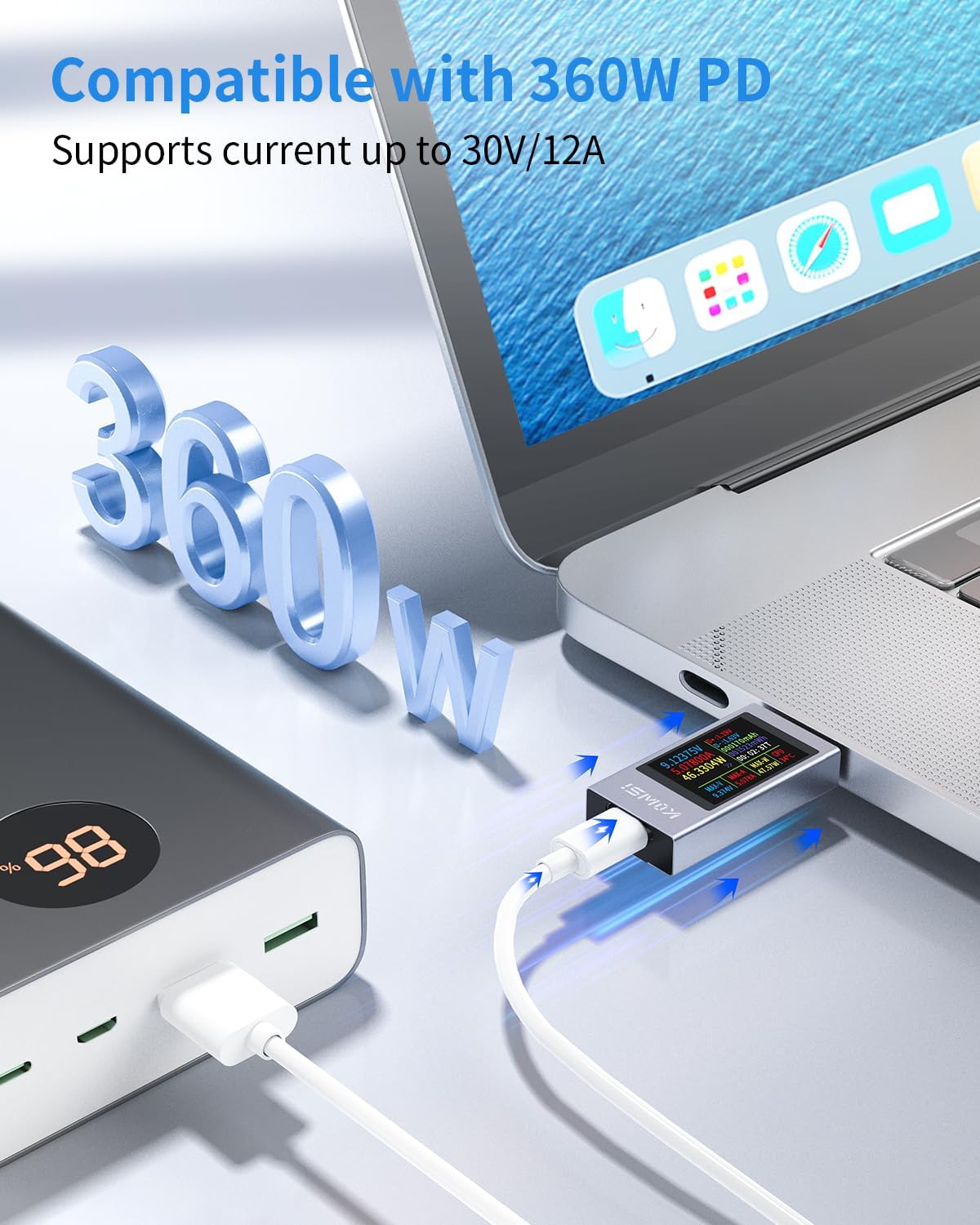 Medidor potencia USB C 4-30V 0-12A multímetro digital